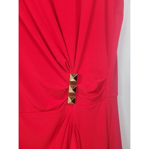 Michael Kors Large Rose Red Sleeveless Gathered Stud-Bar Women’s Dress Small - Picture 6 of 8